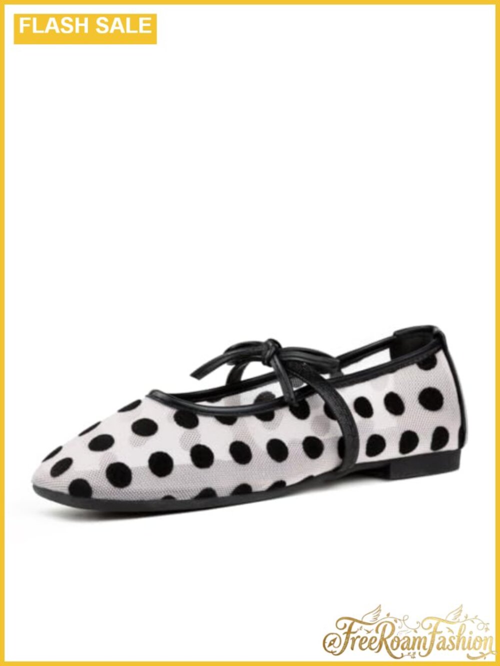 Women's Mesh Ballet Flats Bow Mary Jane Slip-On Square Toe Low Block Heel